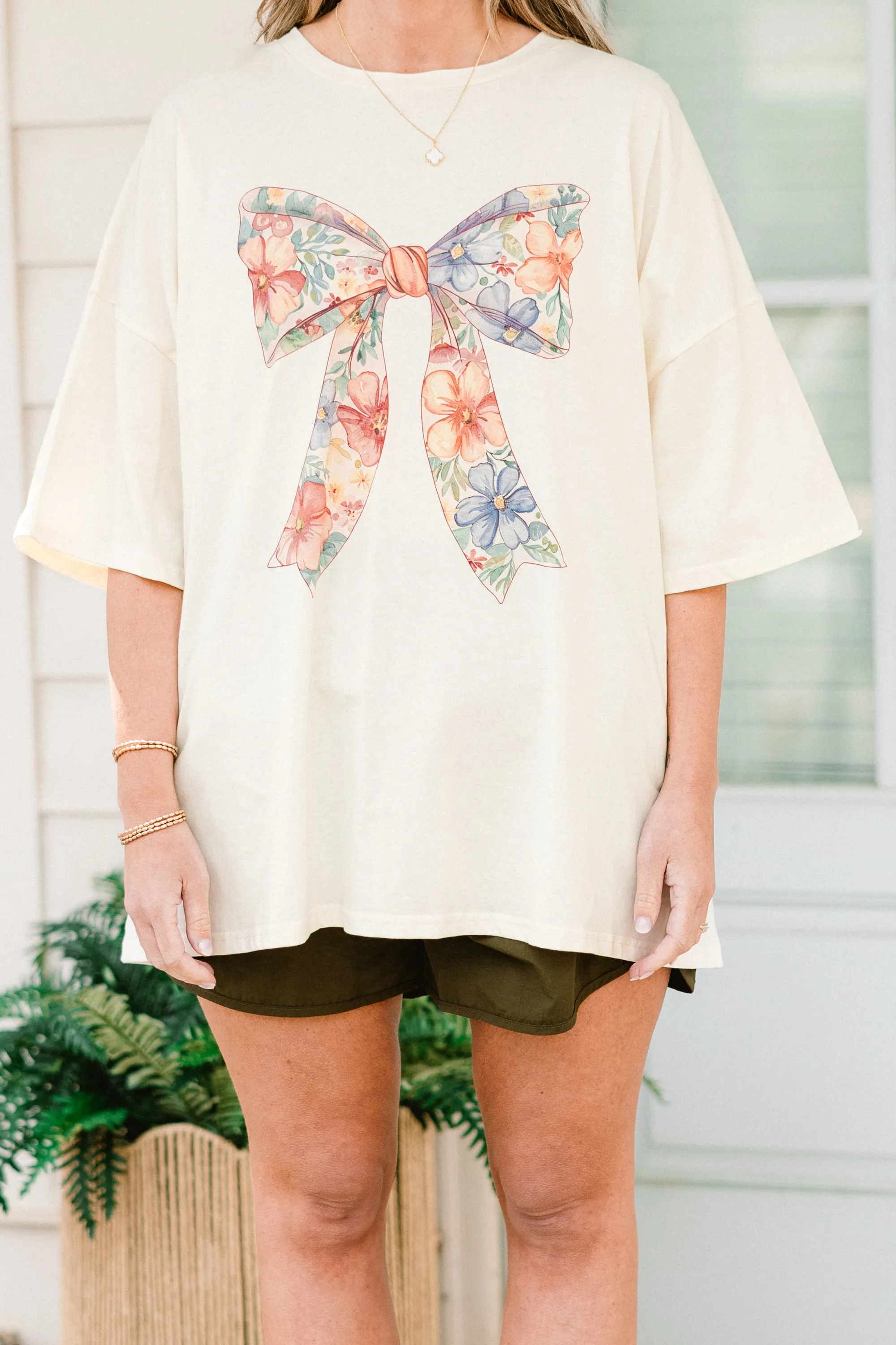 Bows & Blooms Boyfriend Tee, Ivory