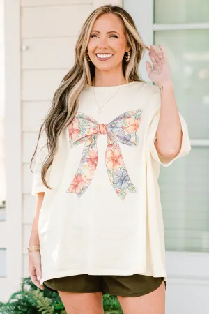 Bows & Blooms Boyfriend Tee, Ivory
