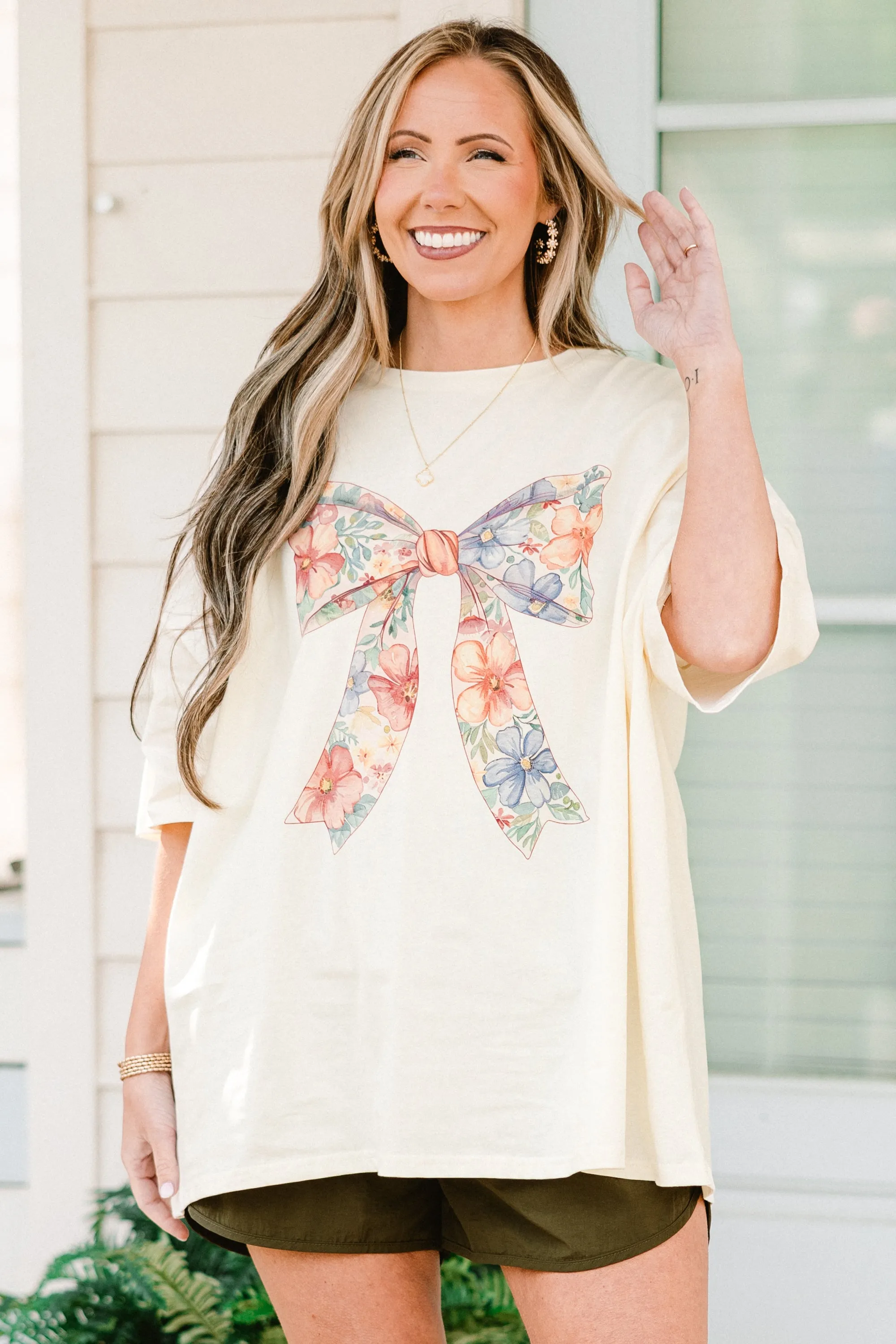 Bows & Blooms Boyfriend Tee, Ivory