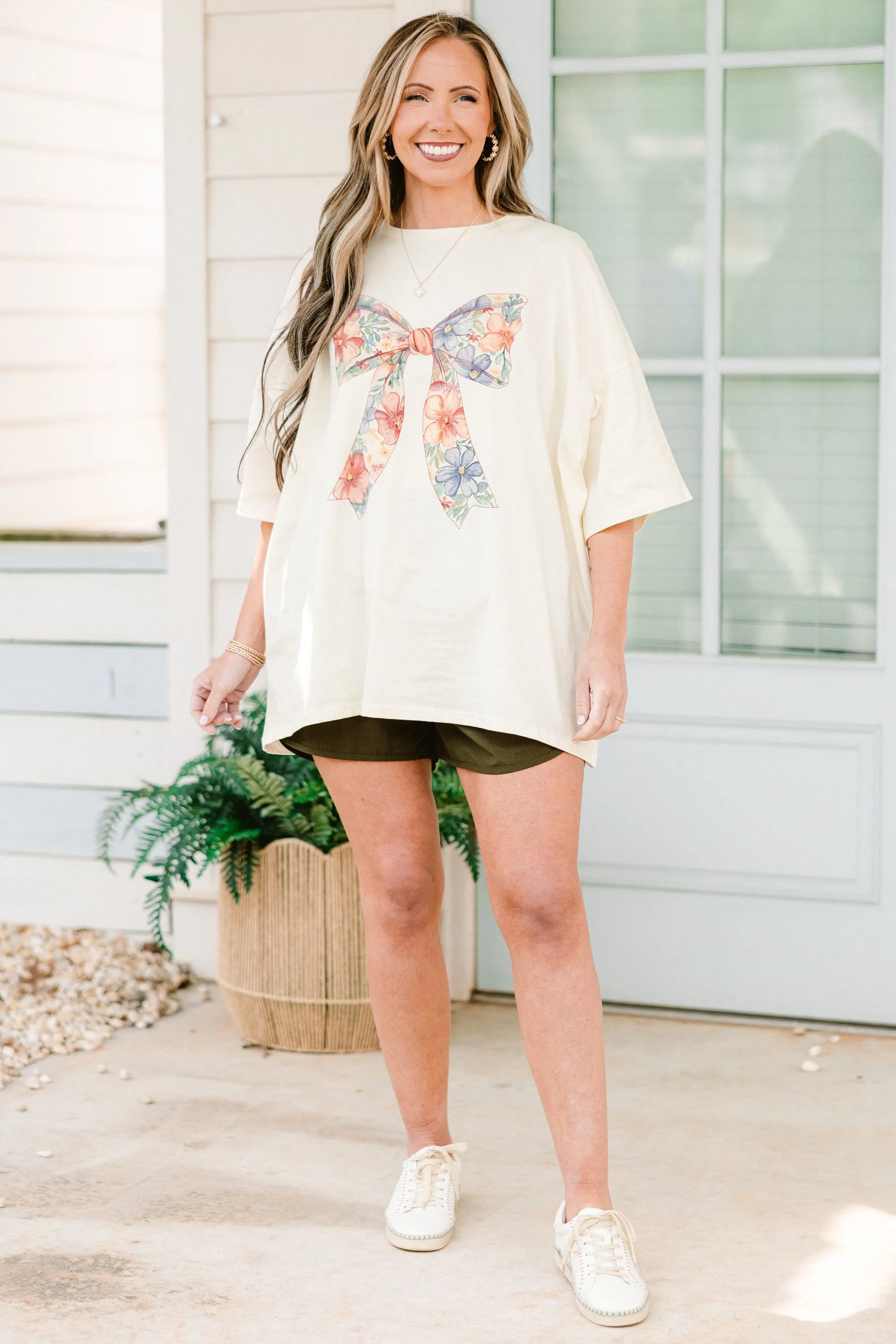 Bows & Blooms Boyfriend Tee, Ivory