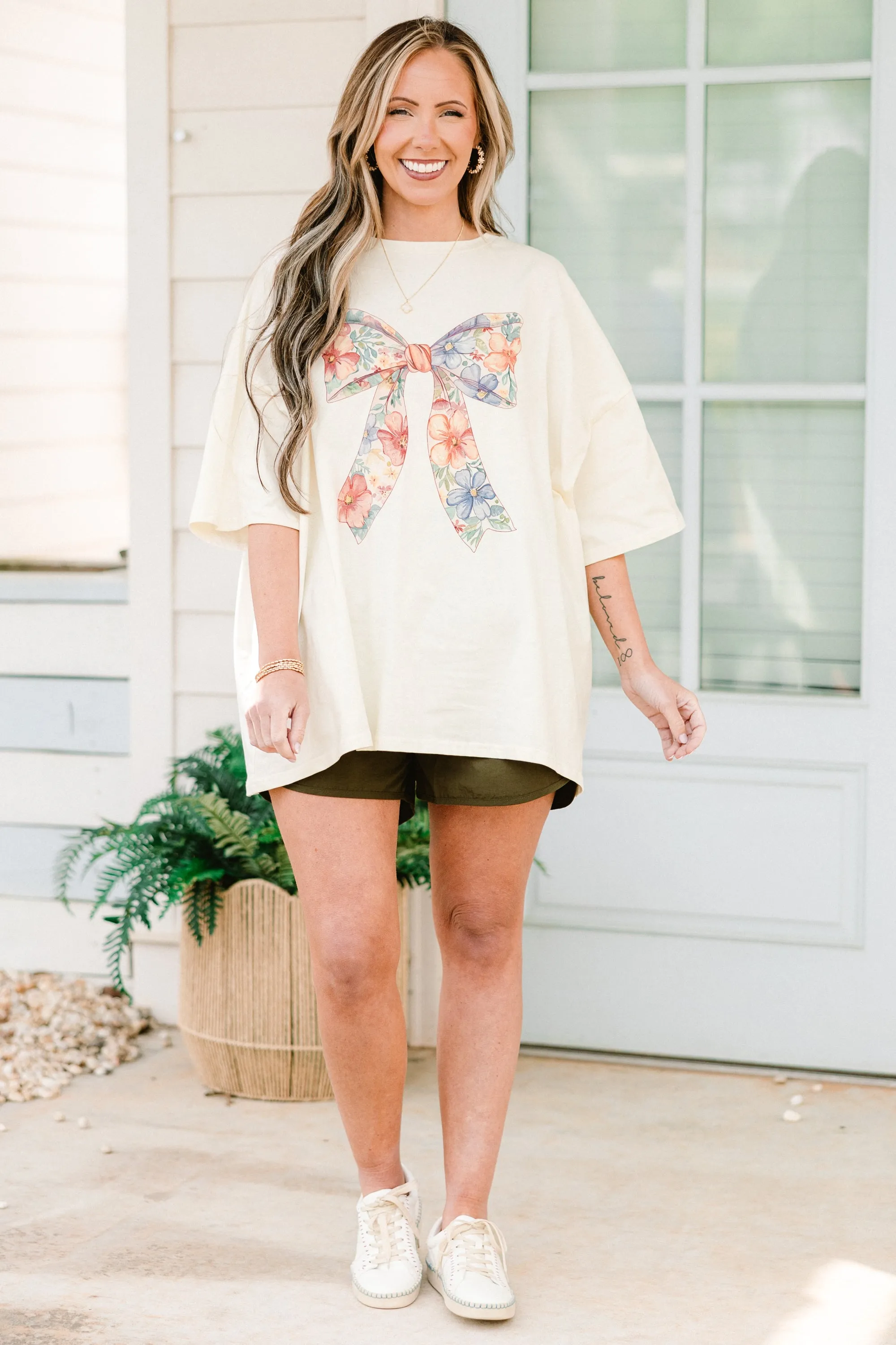 Bows & Blooms Boyfriend Tee, Ivory
