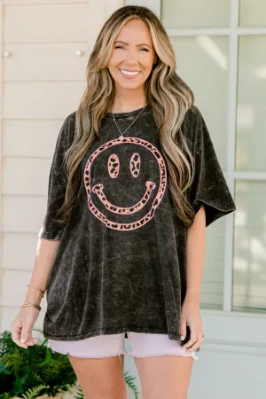 Bright Smiles Acid Wash Relaxed Tee, Ash Black