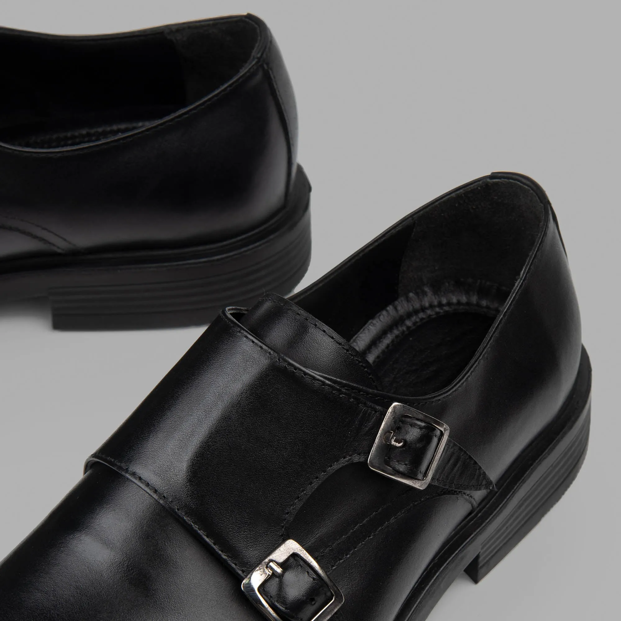 BRIO Genuine Leather Cap Toe Double Monk – Black
