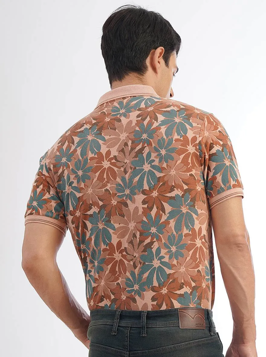 Brown Printed Slim Fit Polo T-Shirt | Greenfibre