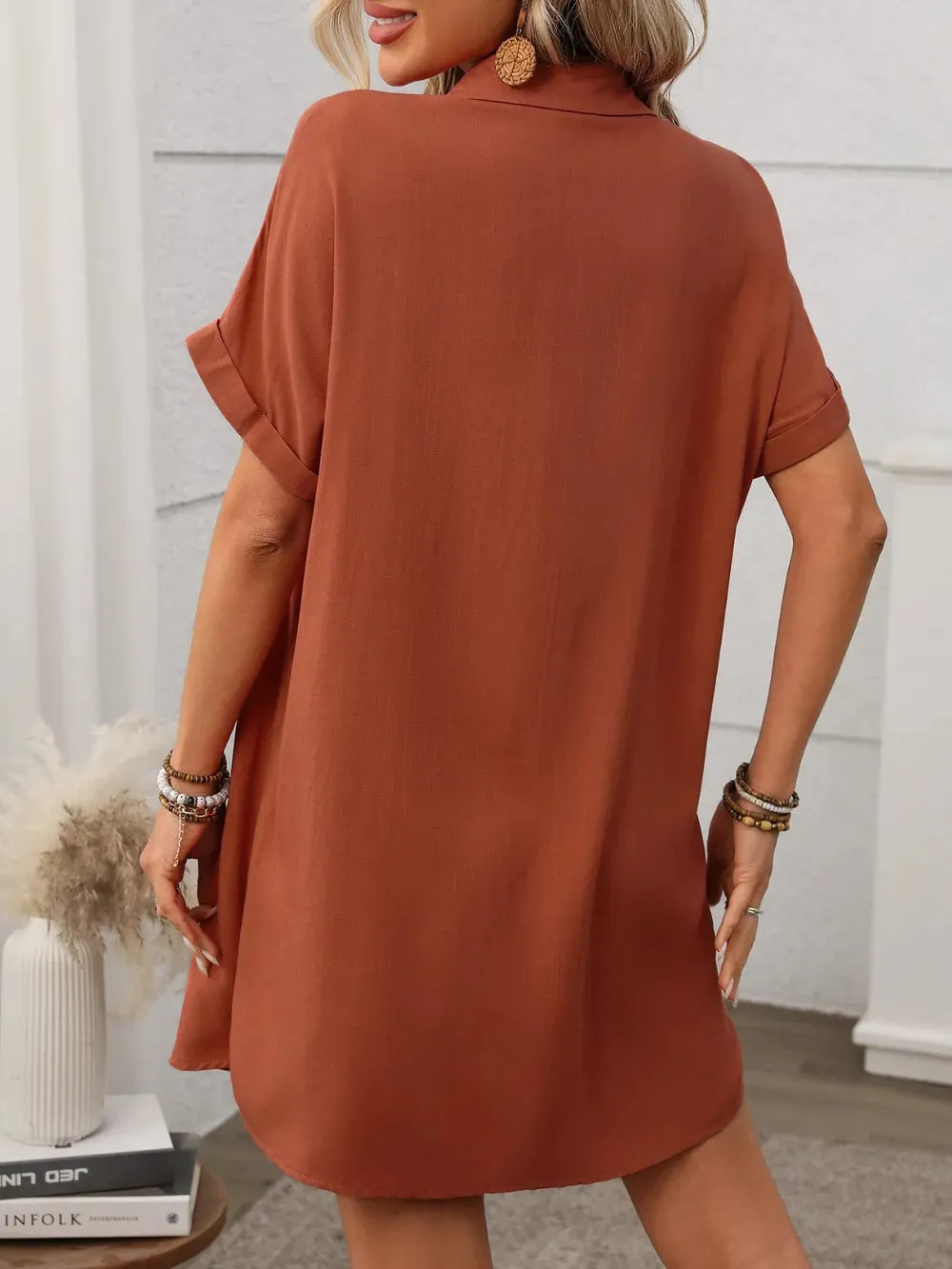 Button Down Short Sleeve Mini Dress