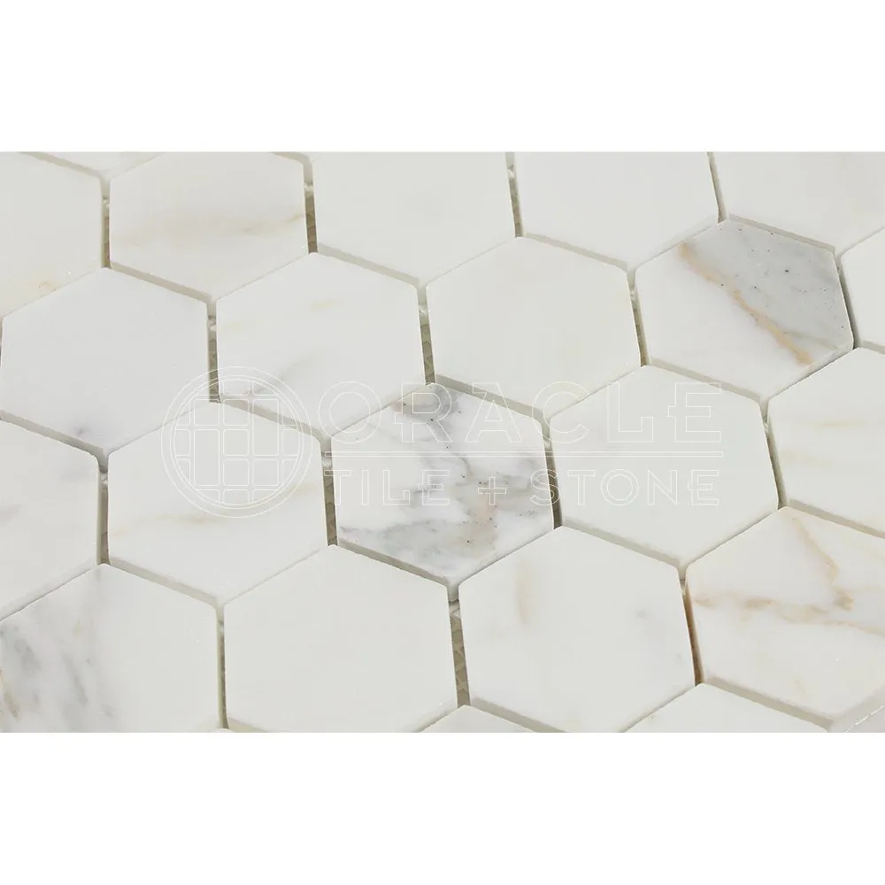 Calacatta Gold (Italian Calcutta) Marble 2 inch Hexagon Mosaic Tile, Polished