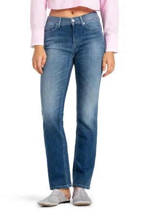 Cambio Piper long NY smal blå jeans med lyse sømmer