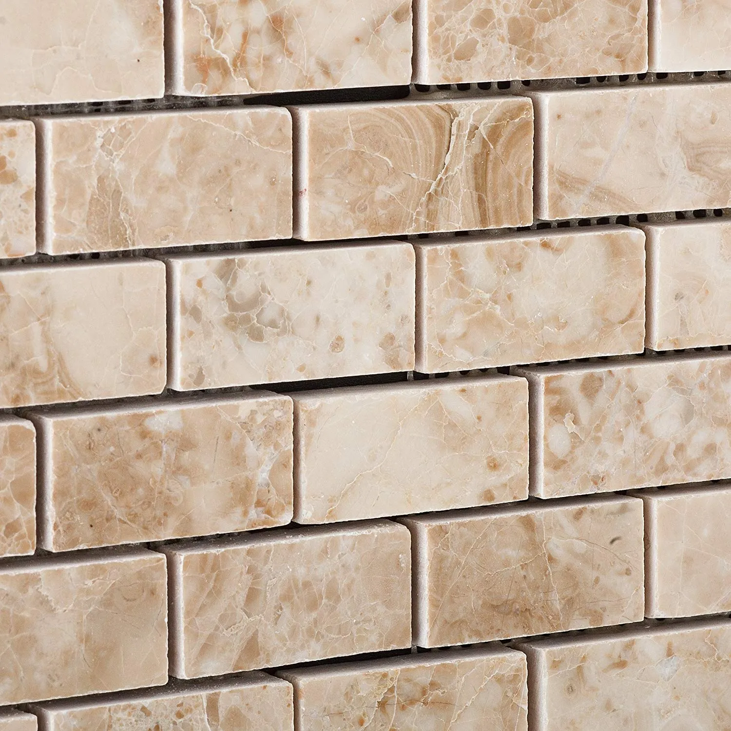 Cappuccino Marble 1 X 2 Brick Polished Mosaic Tile - 6" X 6" Sample