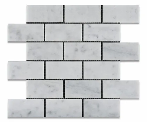 Carrara White Marble Polished 2 X 4 Brick Mosaic Tile - 6" X 6" Sample