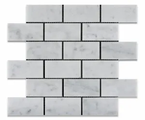 Carrara White Marble Polished 2 X 4 Brick Mosaic Tile - 6" X 6" Sample