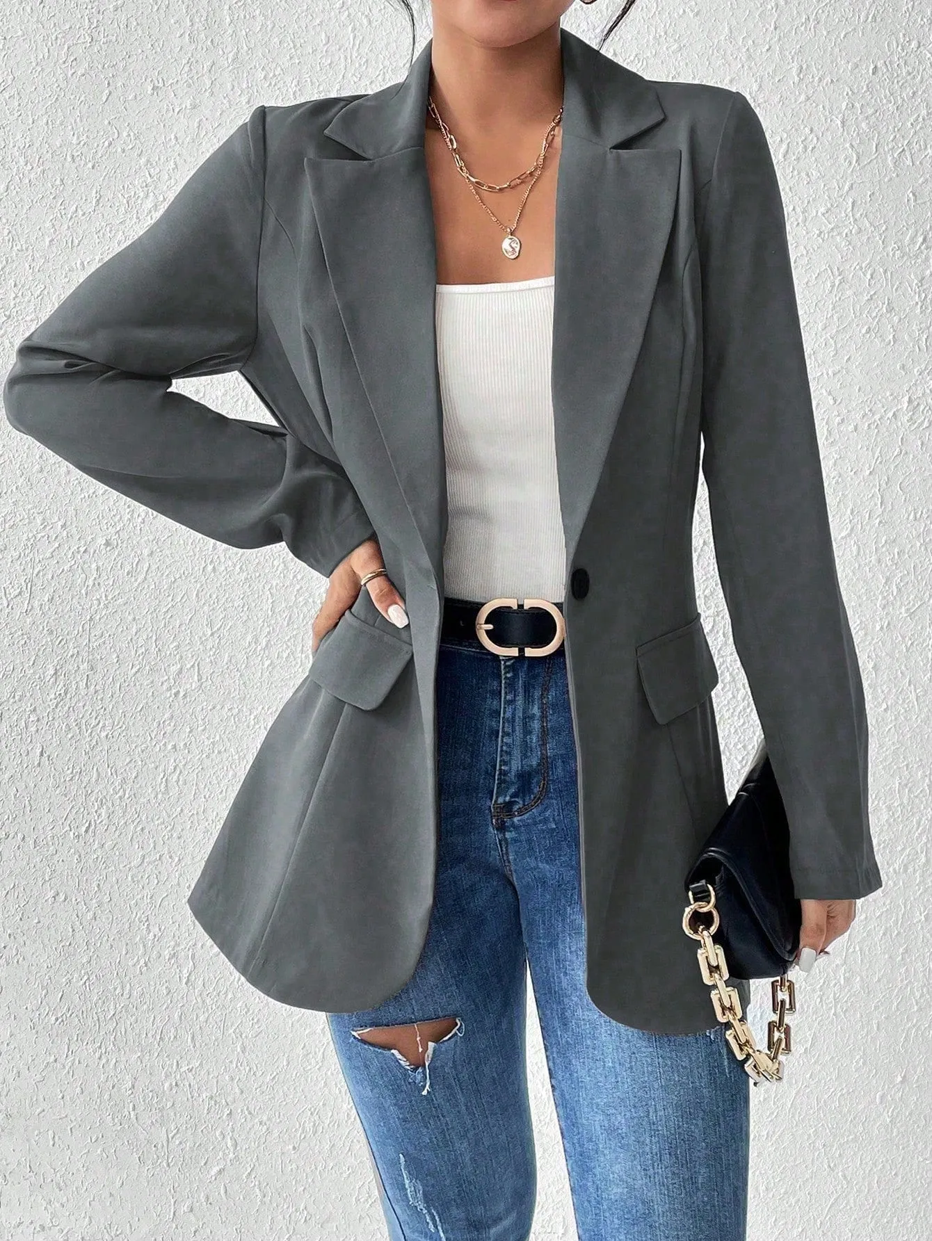 Cherry Vibes: Blazer Largo con Solapa para Mujeres en