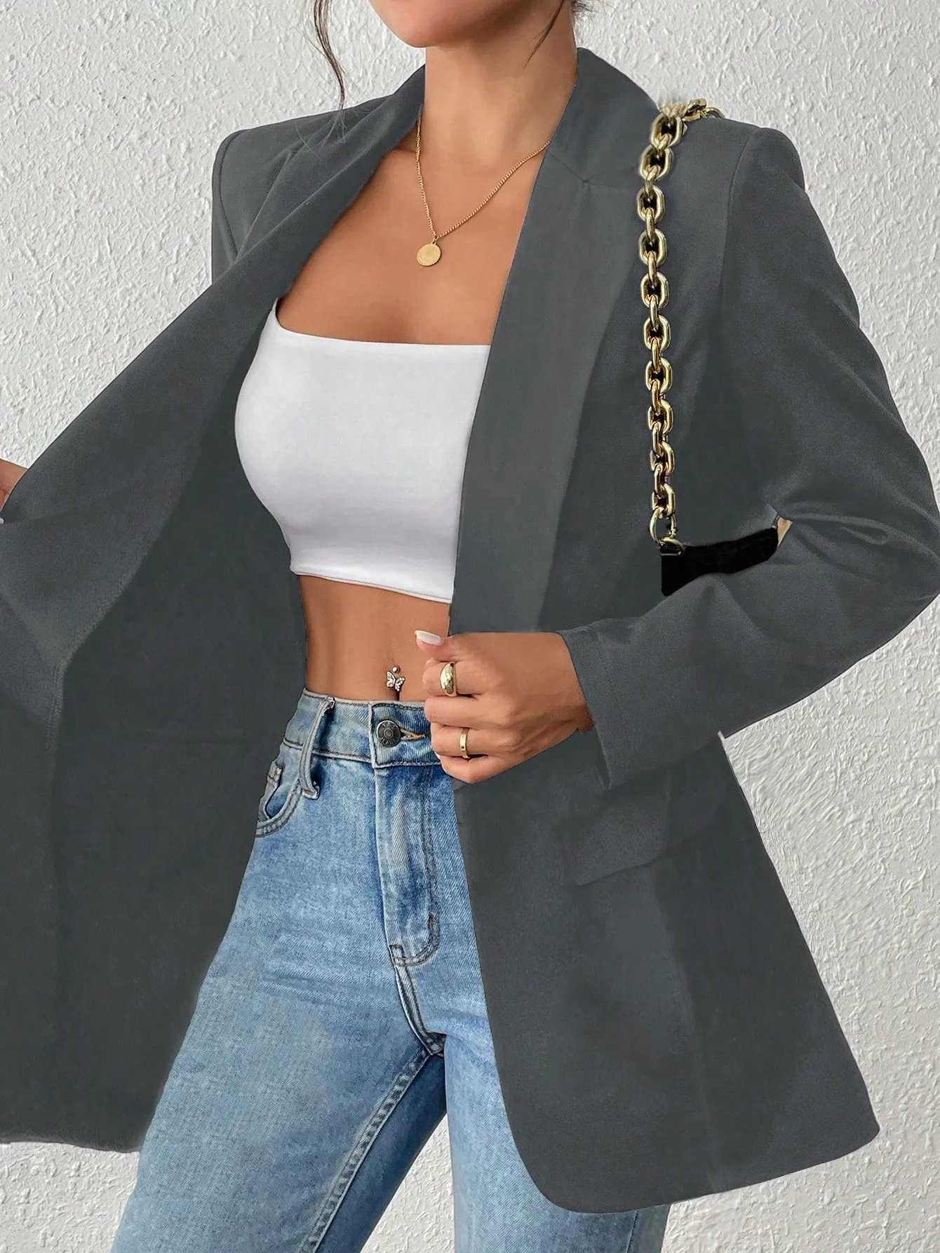 Cherry Vibes: Blazer Largo con Solapa para Mujeres en