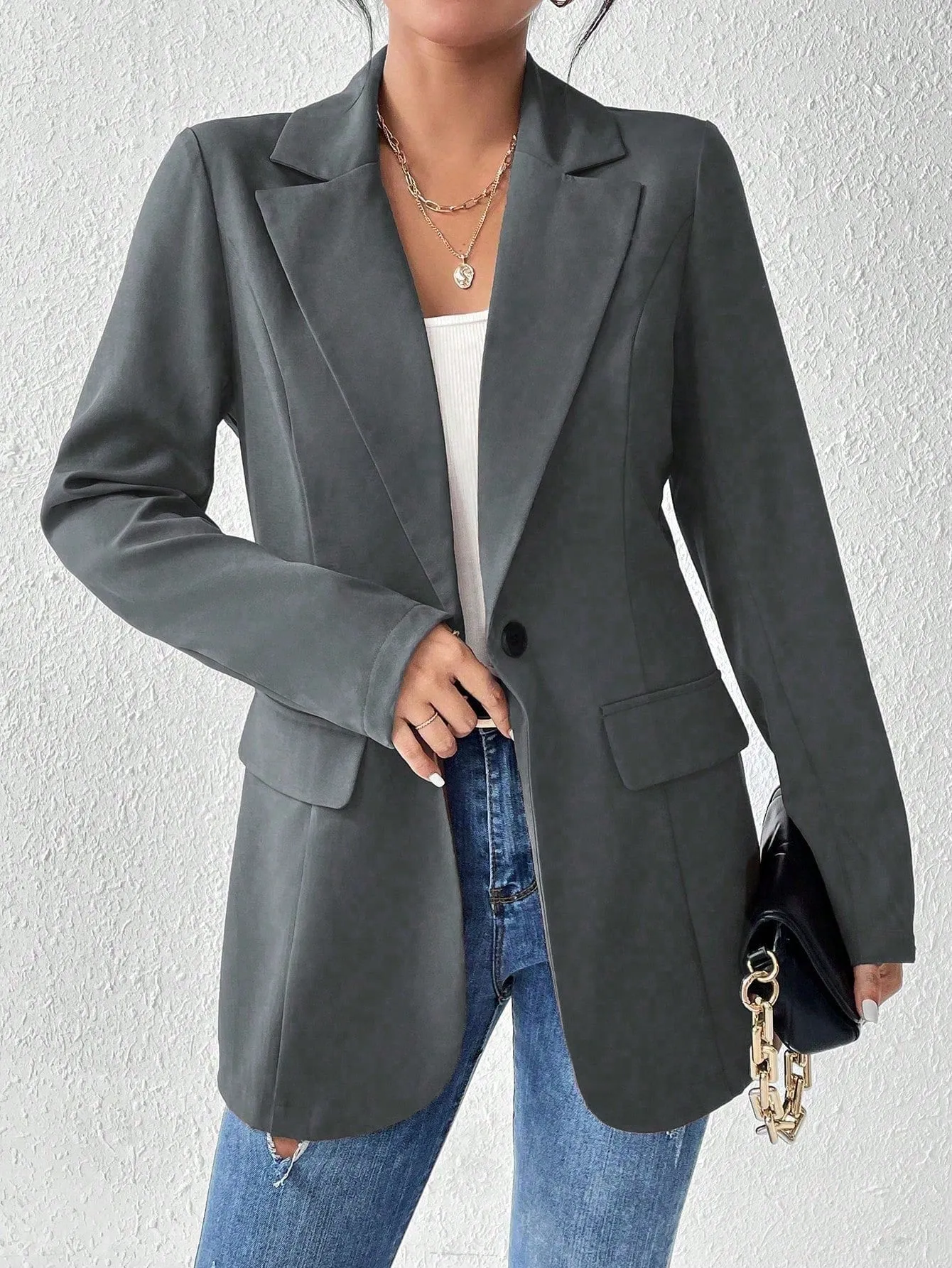 Cherry Vibes: Blazer Largo con Solapa para Mujeres en