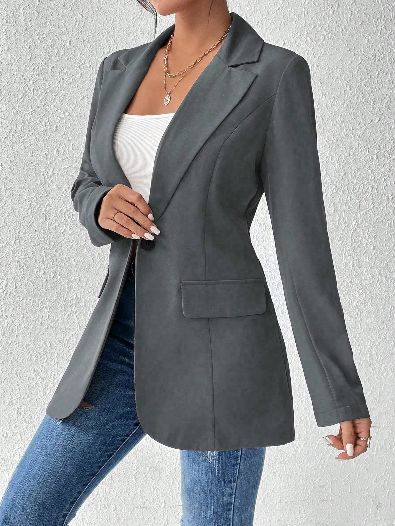 Cherry Vibes: Blazer Largo con Solapa para Mujeres en