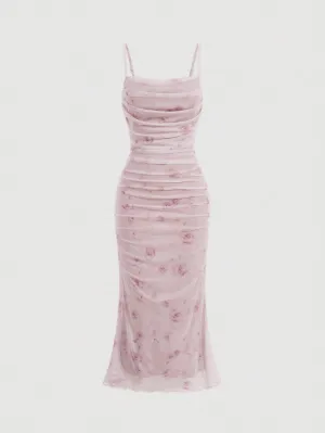 Cherry Vibes Vestido Largo Cami Malla Floral Rosa -