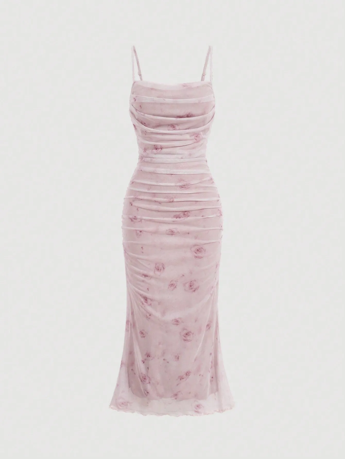 Cherry Vibes Vestido Largo Cami Malla Floral Rosa -
