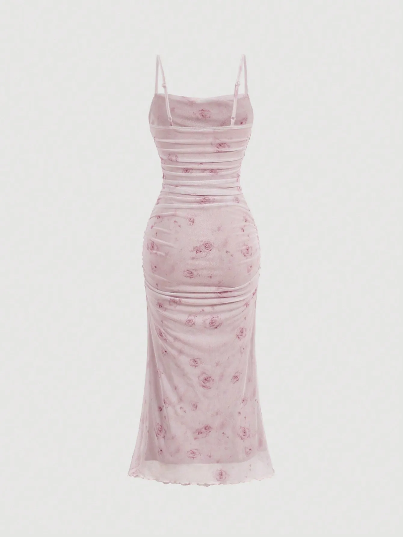 Cherry Vibes Vestido Largo Cami Malla Floral Rosa -