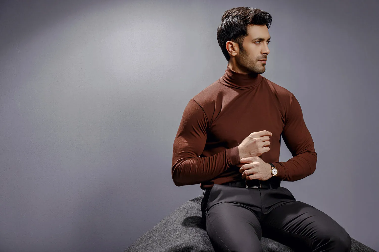 Chocolate Brown Full Sleeves Turtle Neck