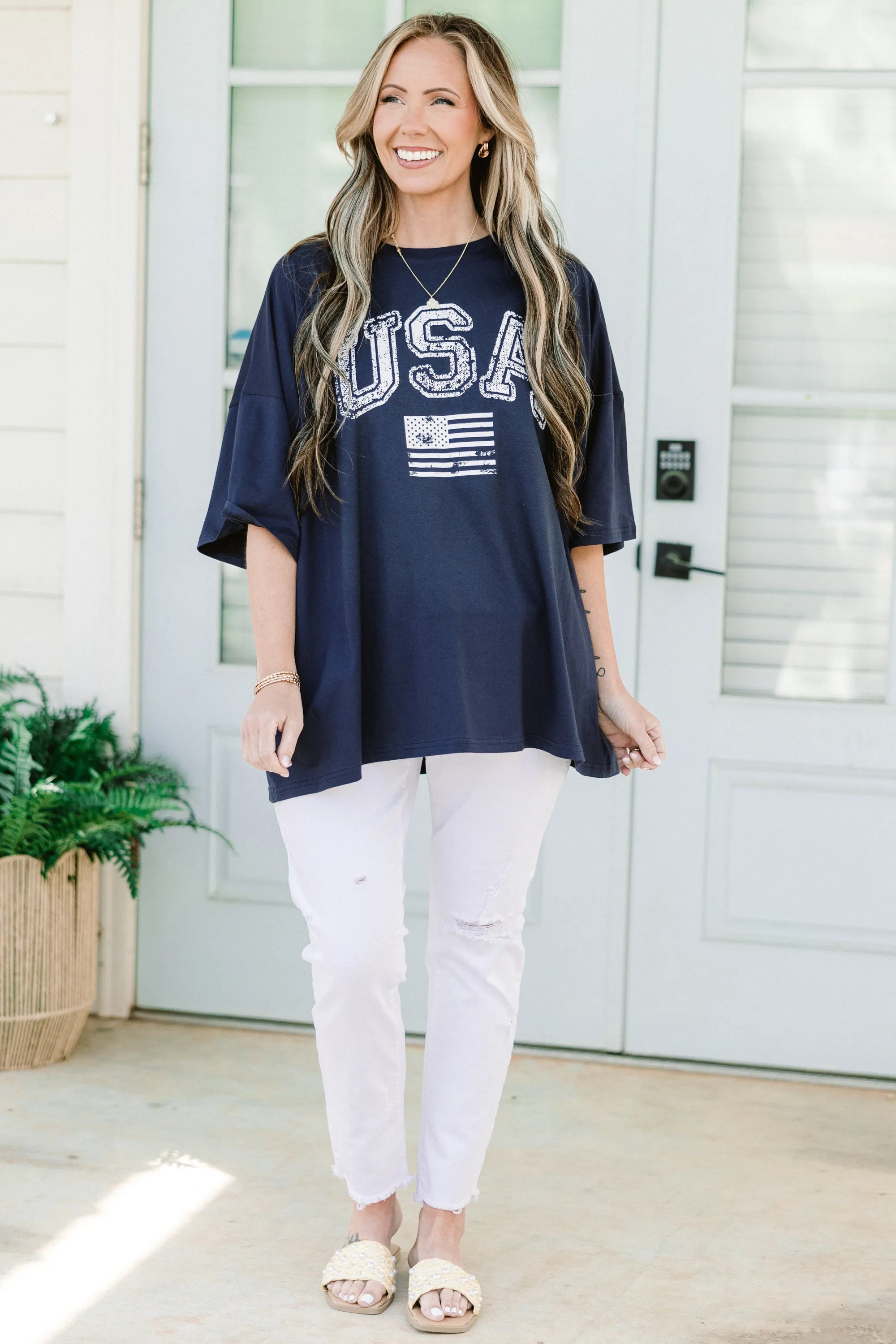 Classic American Boyfriend Tee, Midnight Navy