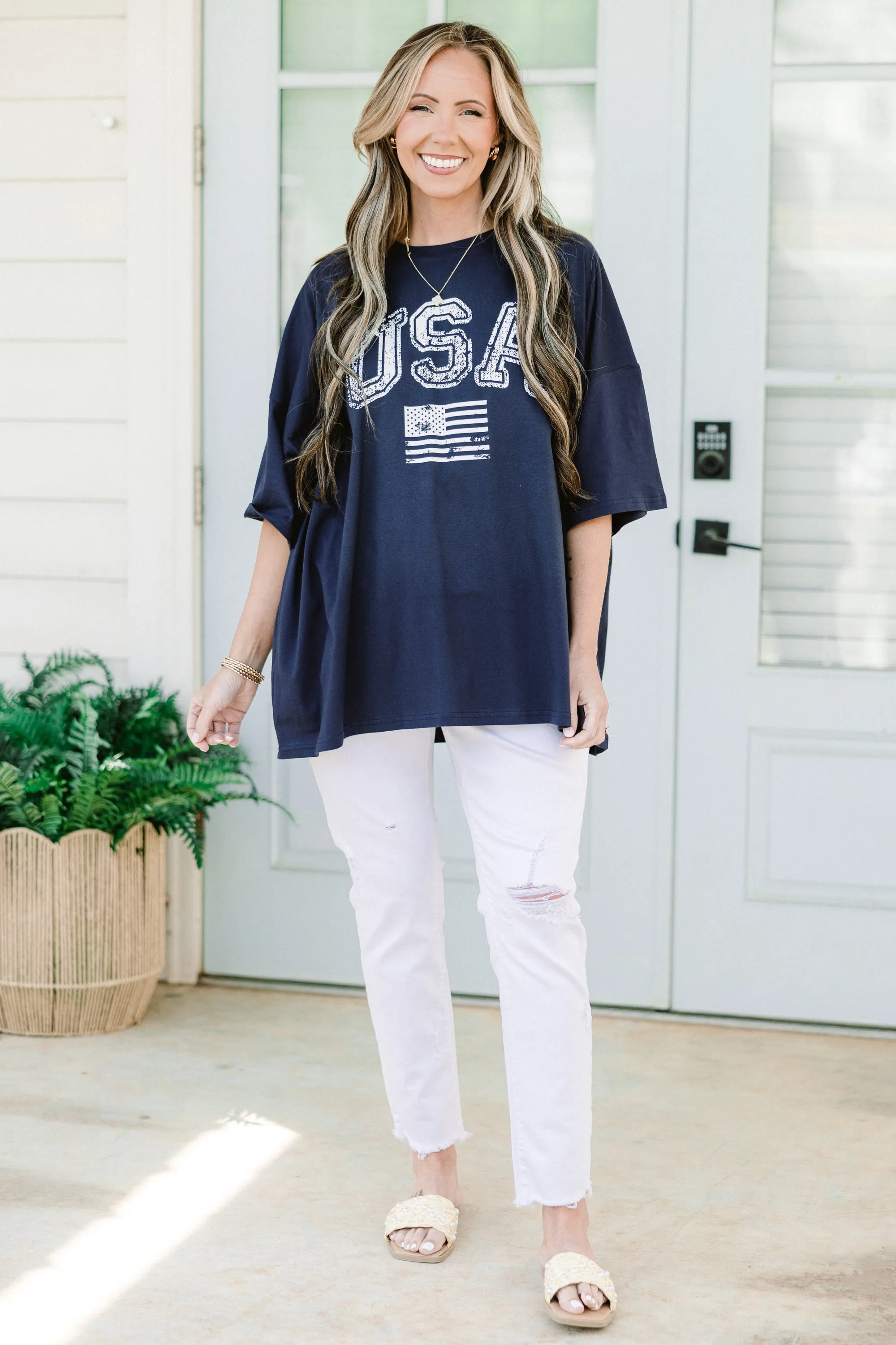 Classic American Boyfriend Tee, Midnight Navy