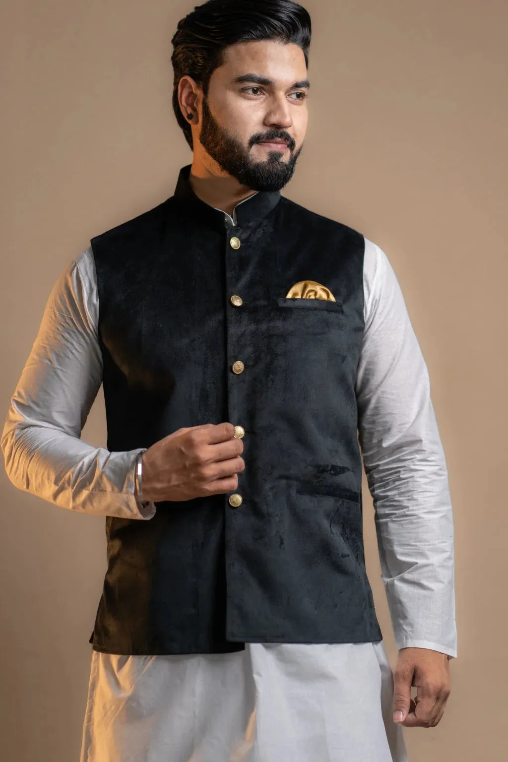Classic Black Velvet Nehru Jacket