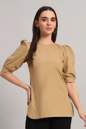 Comfy Khaki Round Neck Cotton Top