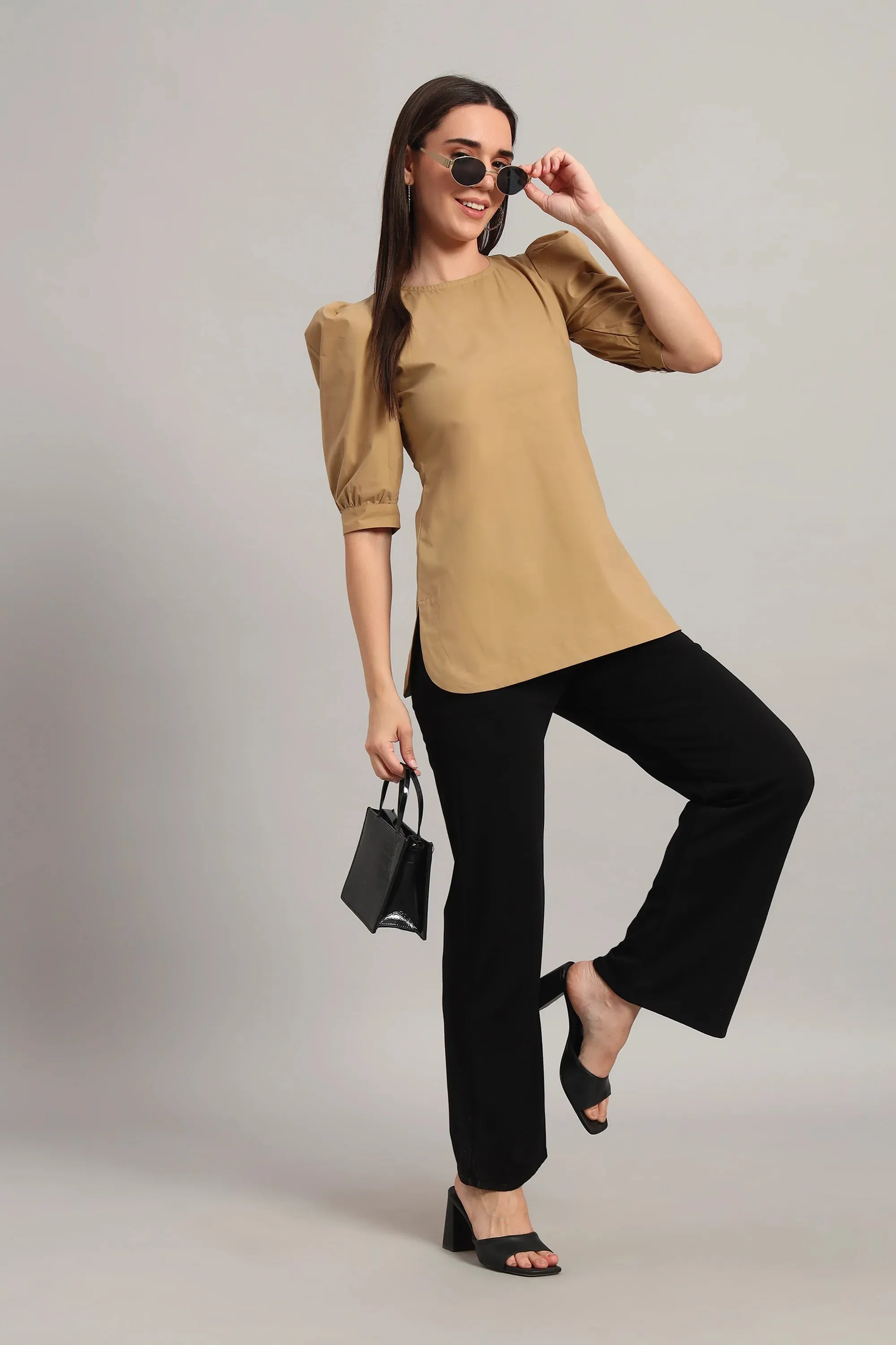 Comfy Khaki Round Neck Cotton Top