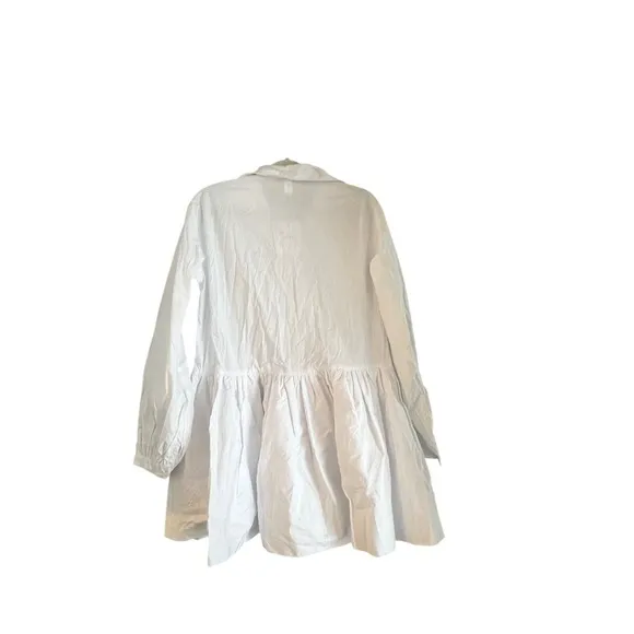 Commense White Mini Dress Long Sleeve Button Up Collar Oversized S