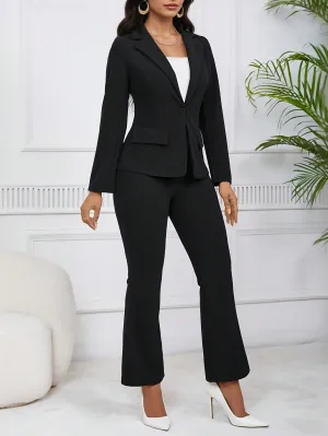 Conjunto de chaqueta de traje y pantalones unicolor - Cherry Vibes