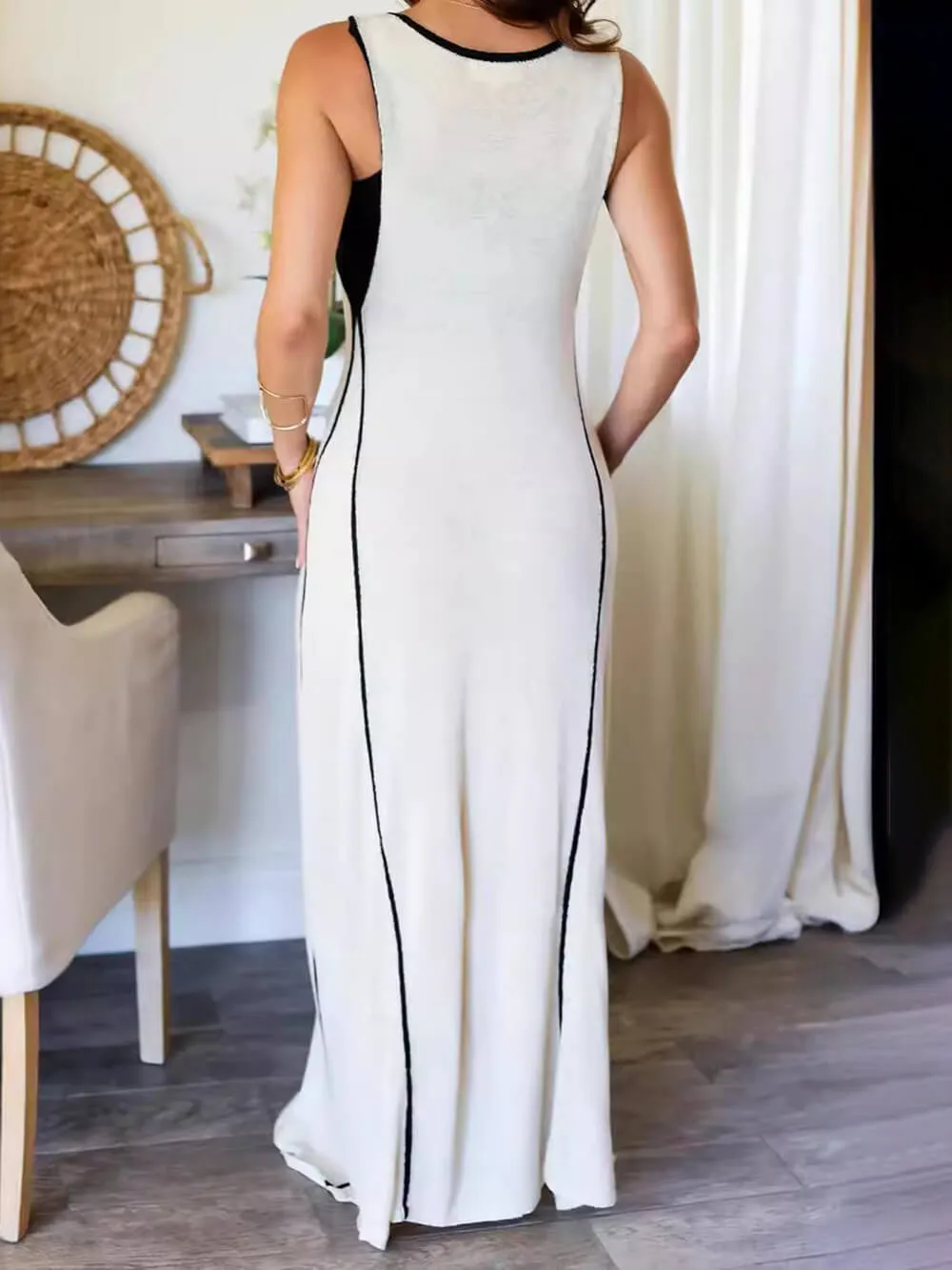 Contrast Color Self-Tie Charming Flowy Oversized Maxi Dress