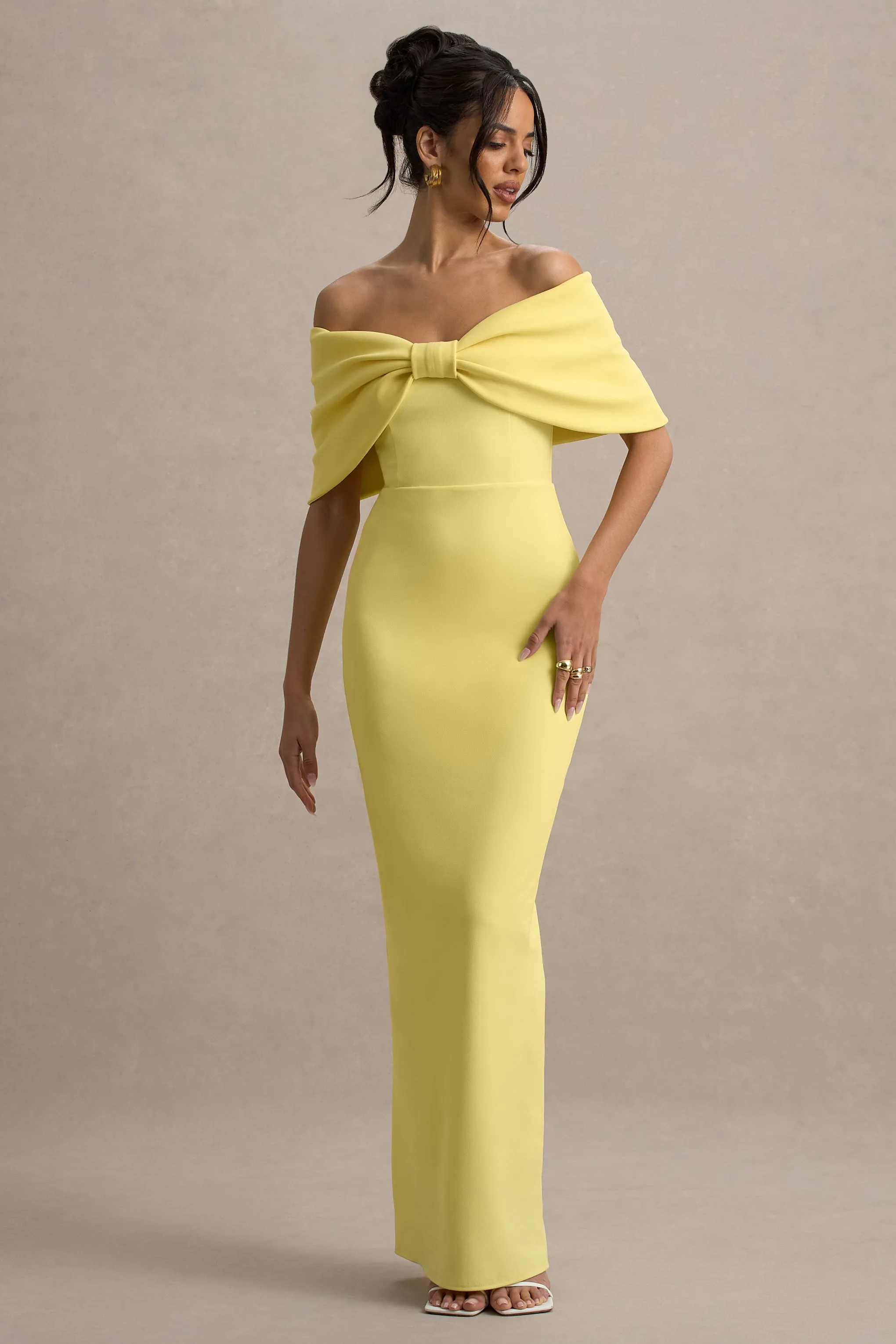 Cornelia | Lemon Strapless Maxi Dress With Oversized Bow
