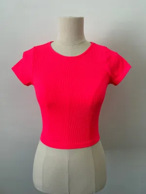 Cropped Ribbed Baby Tee - Neon Coral