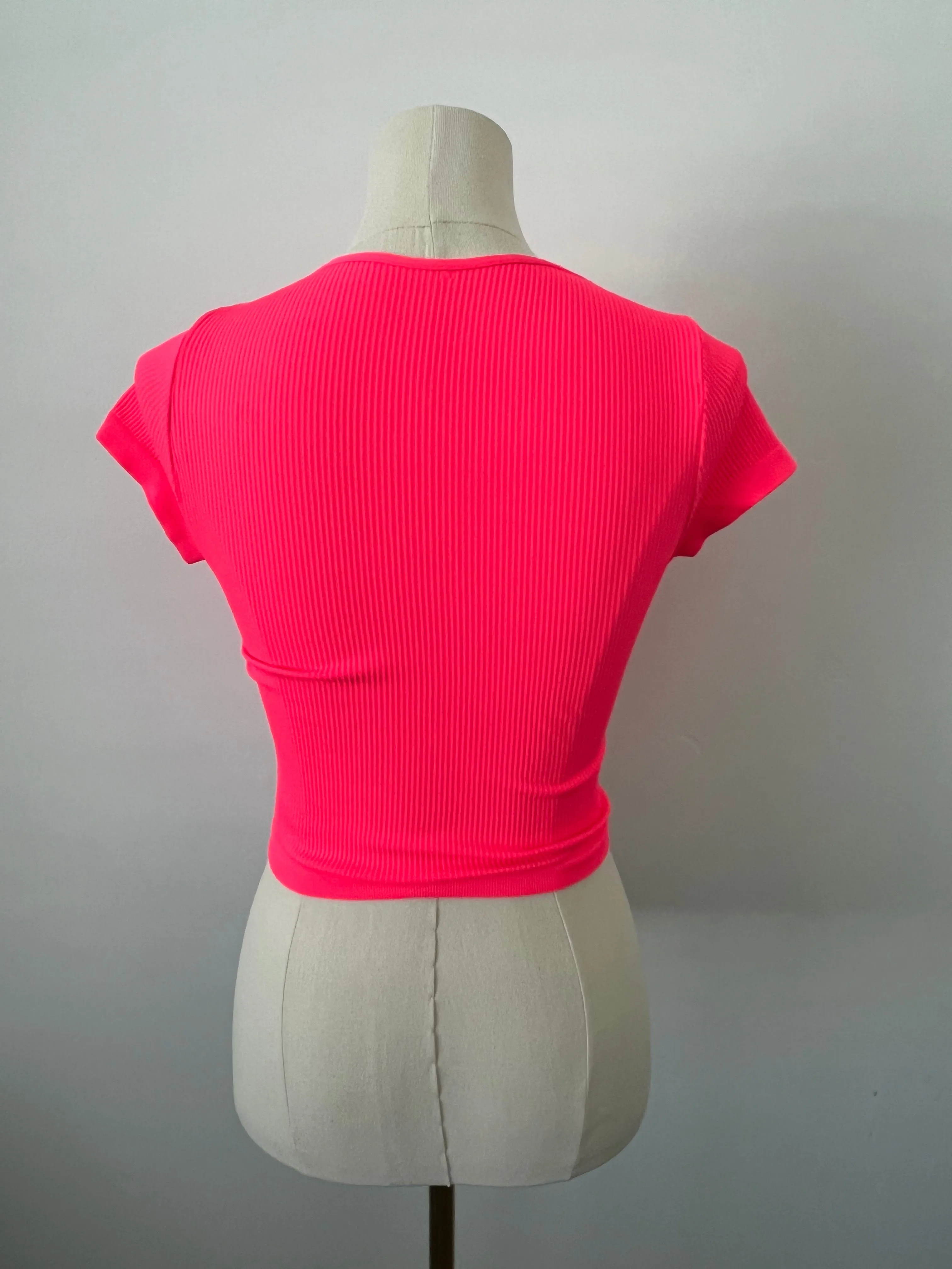 Cropped Ribbed Baby Tee - Neon Coral