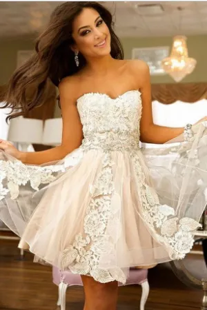 Cute Sweetheart Tulle A Line Short Homecoming Dresses With Lace OK457