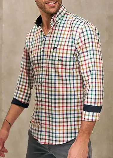 Dario Beltran Men's Mozaga Long Sleeve Check Shirt Red/Green/Blue
