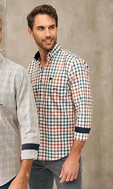 Dario Beltran Men's Mozaga Long Sleeve Check Shirt Red/Green/Blue