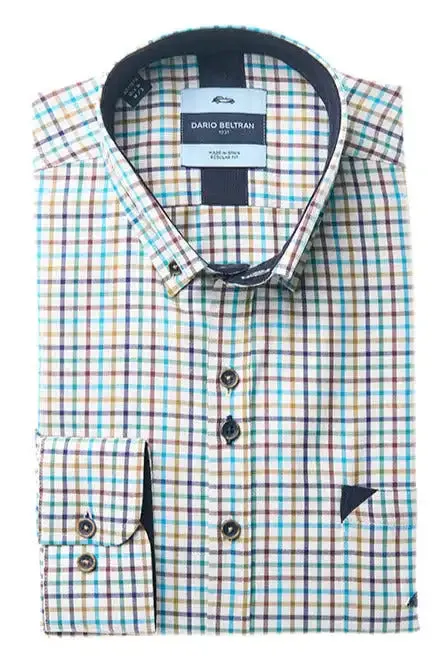 Dario Beltran Men's Mozaga Long Sleeve Check Shirt Red/Green/Blue