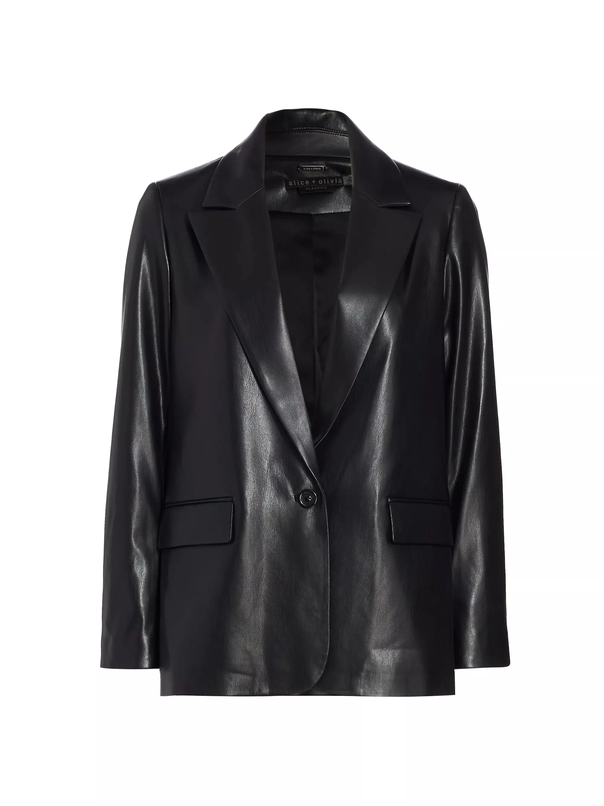 DENNY VEGAN LEATHER NOTCH COLLAR BLAZER