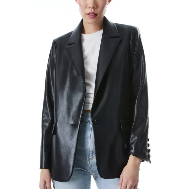 DENNY VEGAN LEATHER NOTCH COLLAR BLAZER