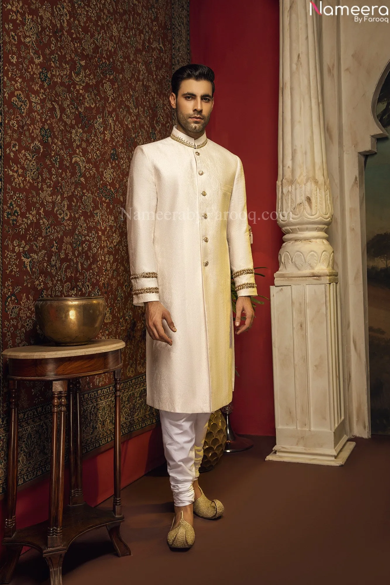 Designer Pakistani Off-white Sherwani for Groom #GN29