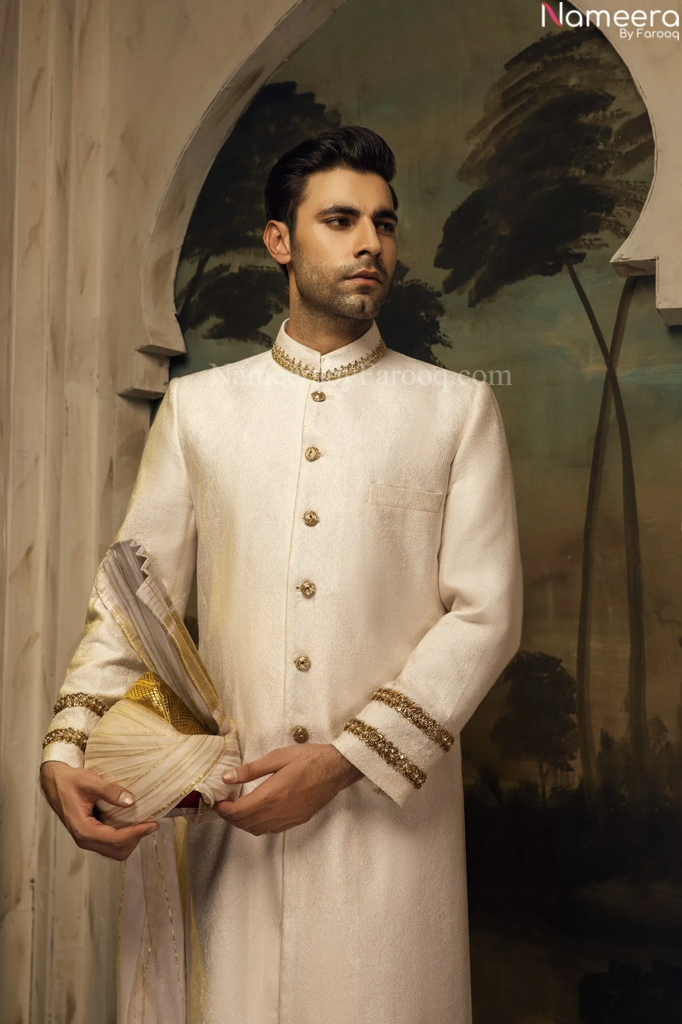 Designer Pakistani Off-white Sherwani for Groom #GN29