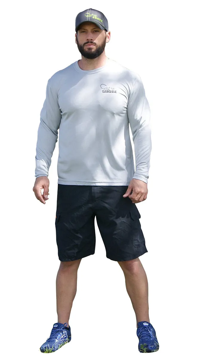 Distressed American Flag Deer Skull Gray UPF Long Sleeve Shirt