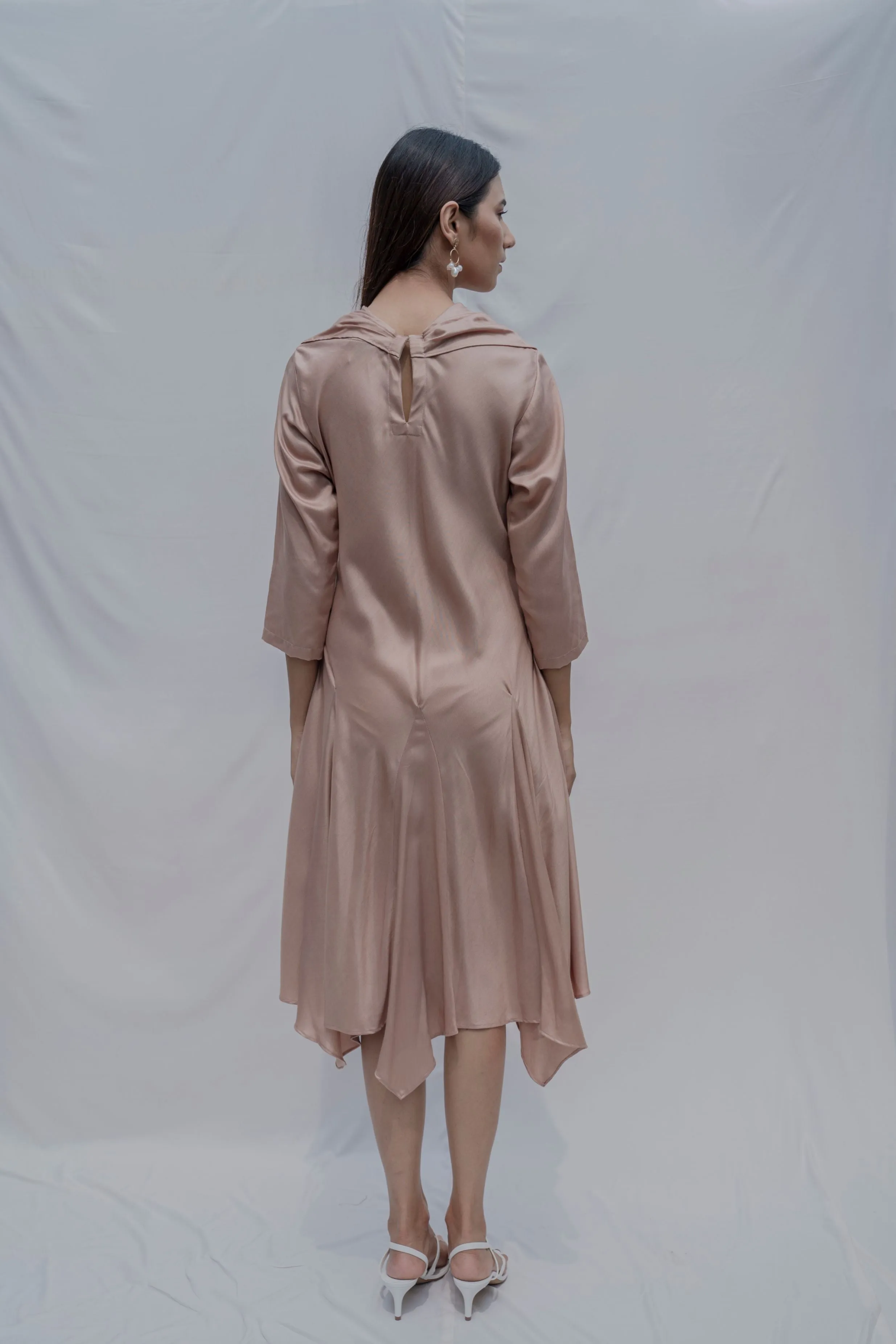 Dream- Rose Gold Draped Cowl dress