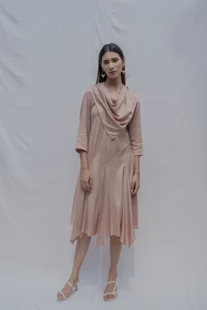 Dream- Rose Gold Draped Cowl dress