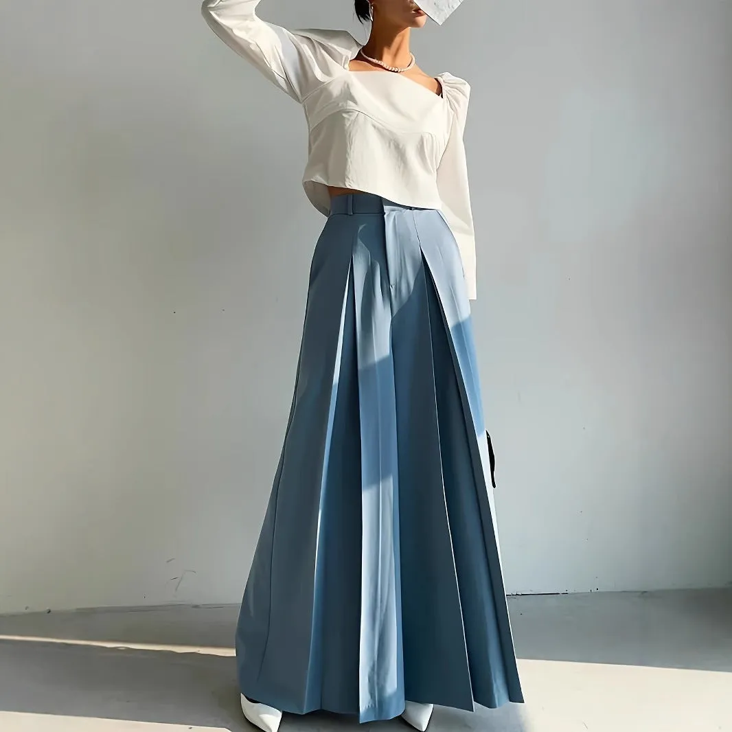 Elegant High-Waist Wide-Leg Pants with Sophisticated Pleated Detailing