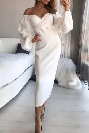 Elegant Solid Fold Strapless Pencil Skirt Dresses
