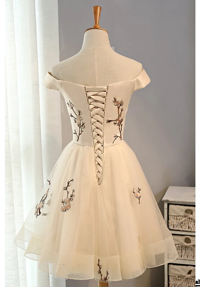 Embroidery Homecoming Dress,Tulle Short School Party Dress,A Line Prom Dress OK495