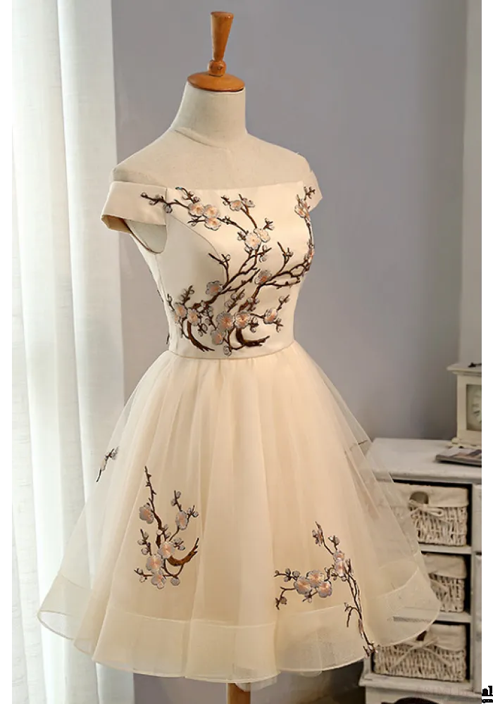 Embroidery Homecoming Dress,Tulle Short School Party Dress,A Line Prom Dress OK495