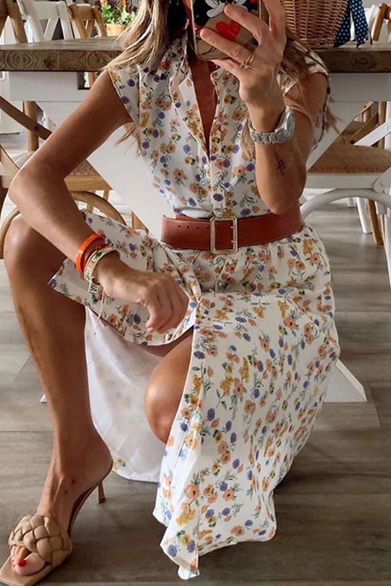 Fashion Street Print Mandarin Collar Irregular Dresses