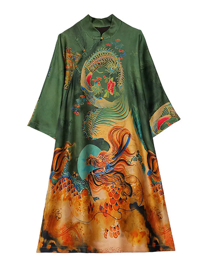 Female Summer Chinese Style Silky A-line Dress